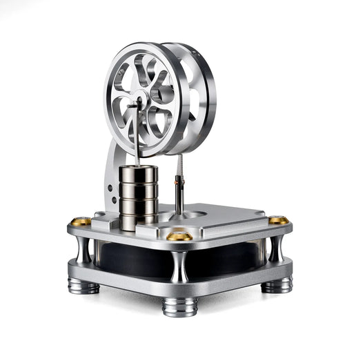 Front view of the D16-C low-temperature Stirling engine desk toy on a white background