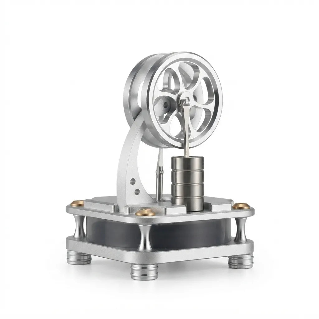 Rear angle view of the fully assembled D16-C heat-powered desk toy
