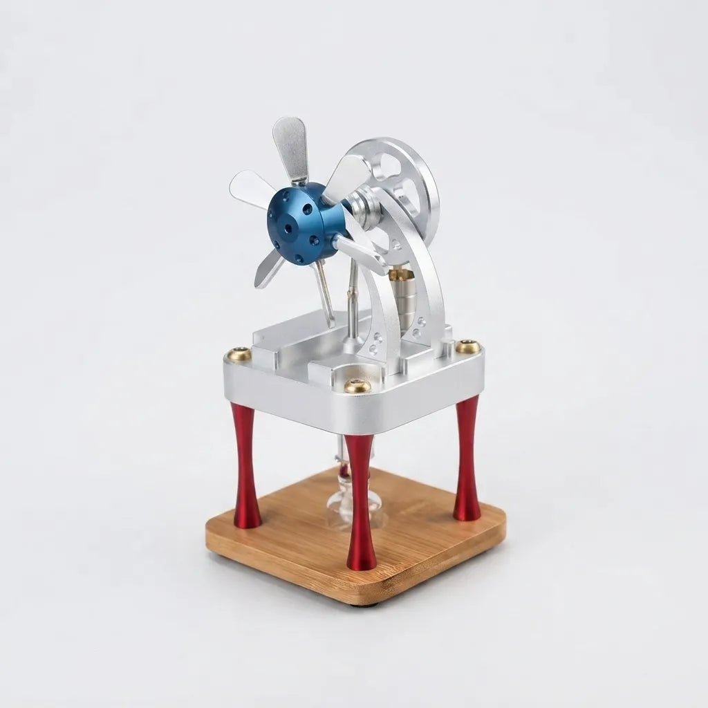 Right-side angled perspective of the air-cooled vertical Stirling engine model