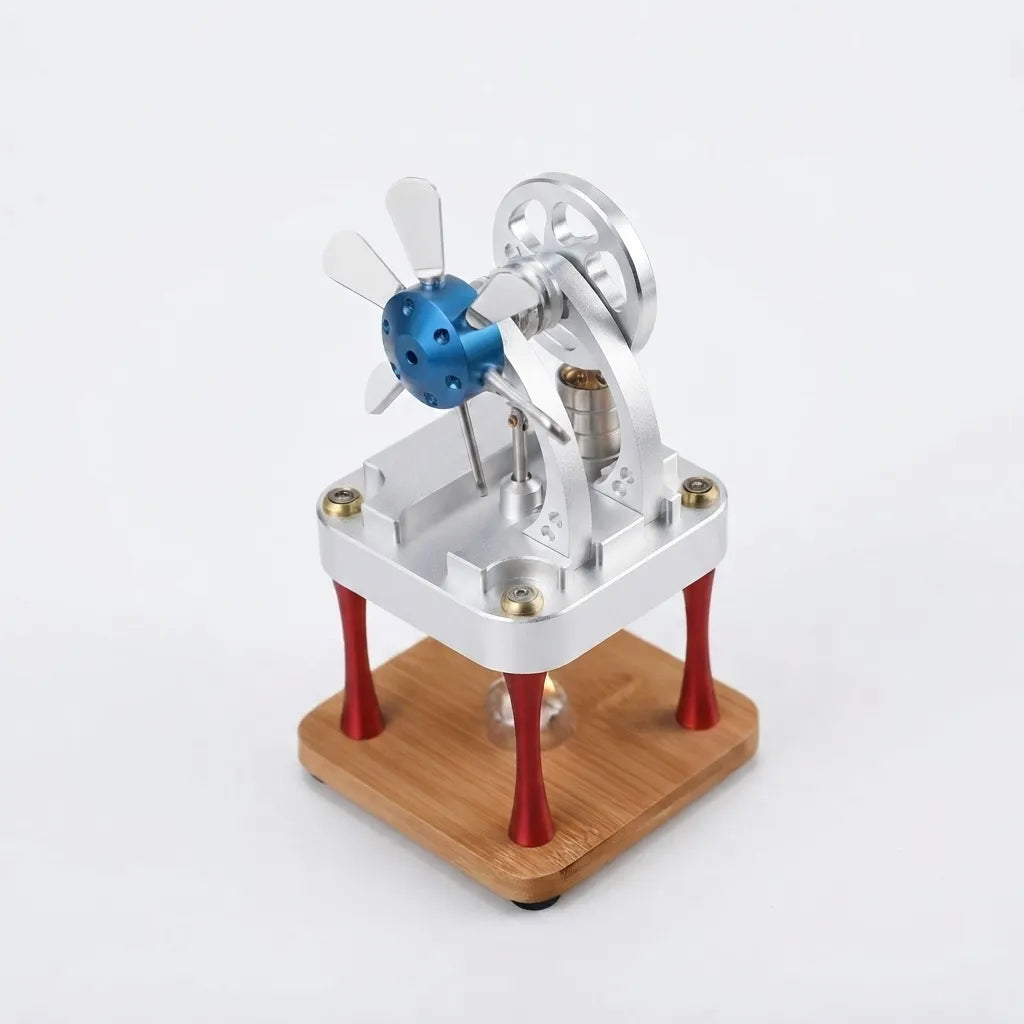 Left-side angled view of the M16-CF STEM educational Stirling engine