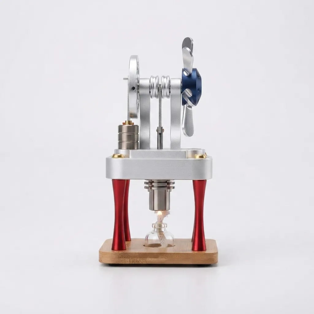 Side profile view of the M16-CF Stirling engine highlighting the vertical dual-cylinder structure
