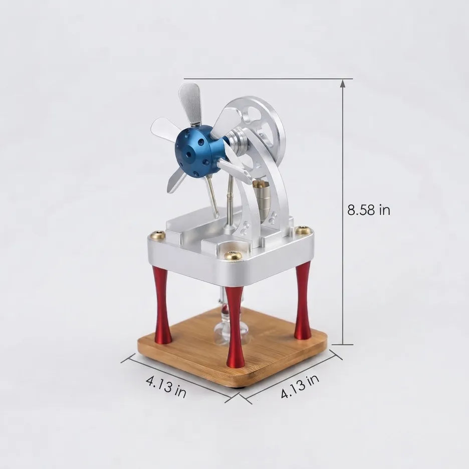Physical dimensions and size scale chart of the M16-CF vertical metal Stirling engine